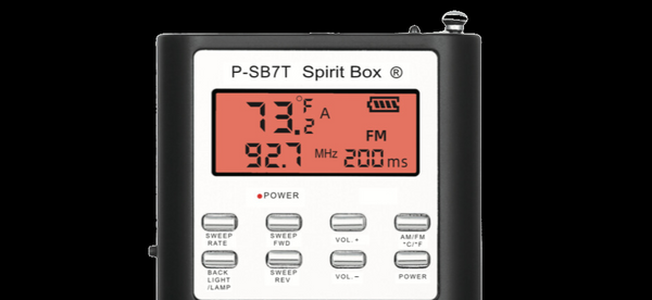 A closeup of the screen of an SB7T Spirit Box