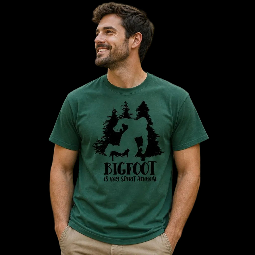 Bigfoot Is My Spirit Animal T-Shirt - Green - Ghost Augustine logo discretely on the back