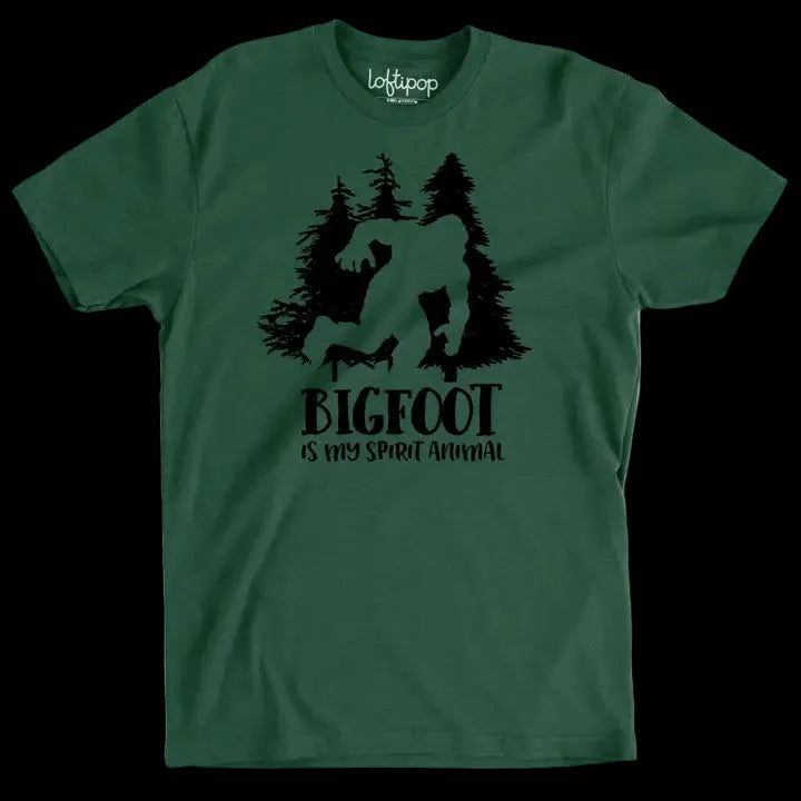 Bigfoot Is My Spirit Animal T-Shirt - Green - Ghost Augustine logo discretely on the back
