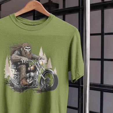 Biker Bigfoot On Green T-Shirt - Biker Squatch Collection